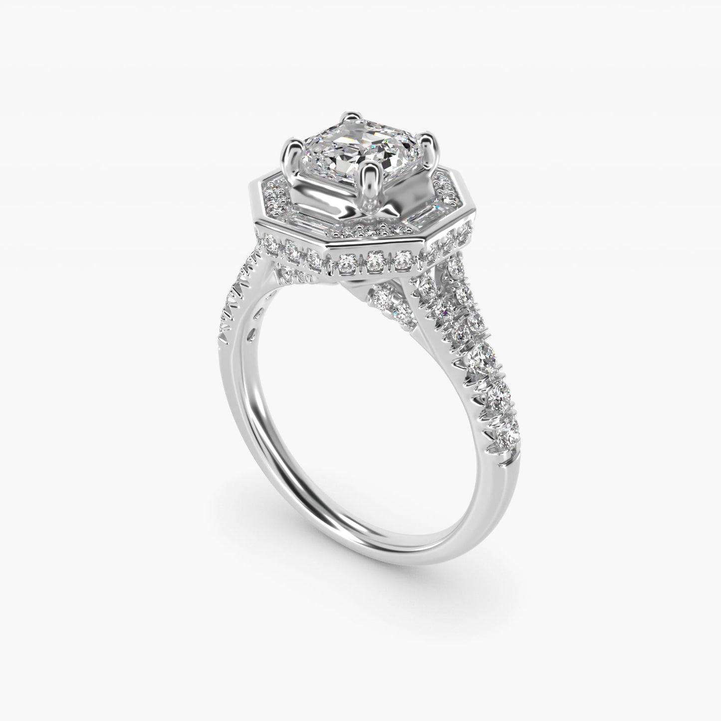 Art Deco Hexagon Halo Diamond Engagement Ring in Platinum (3/4 ct. tw.) By Zac Zac Posen - Asscher Center