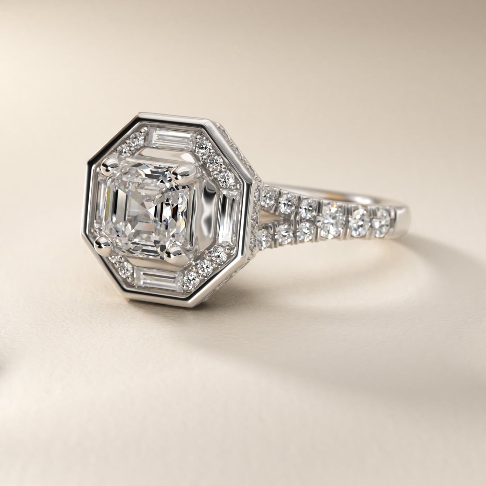 Art Deco Hexagon Halo Diamond Engagement Ring in Platinum (3/4 ct. tw.) By Zac Zac Posen - Asscher Center
