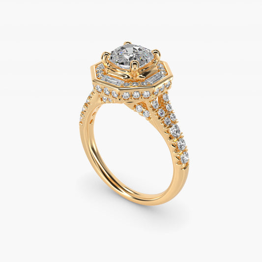 Art Deco Hexagon Halo Diamond Engagement Ring in 14k Yellow Gold (3/4 ct. tw.) By Zac Zac Posen - Cushion Center