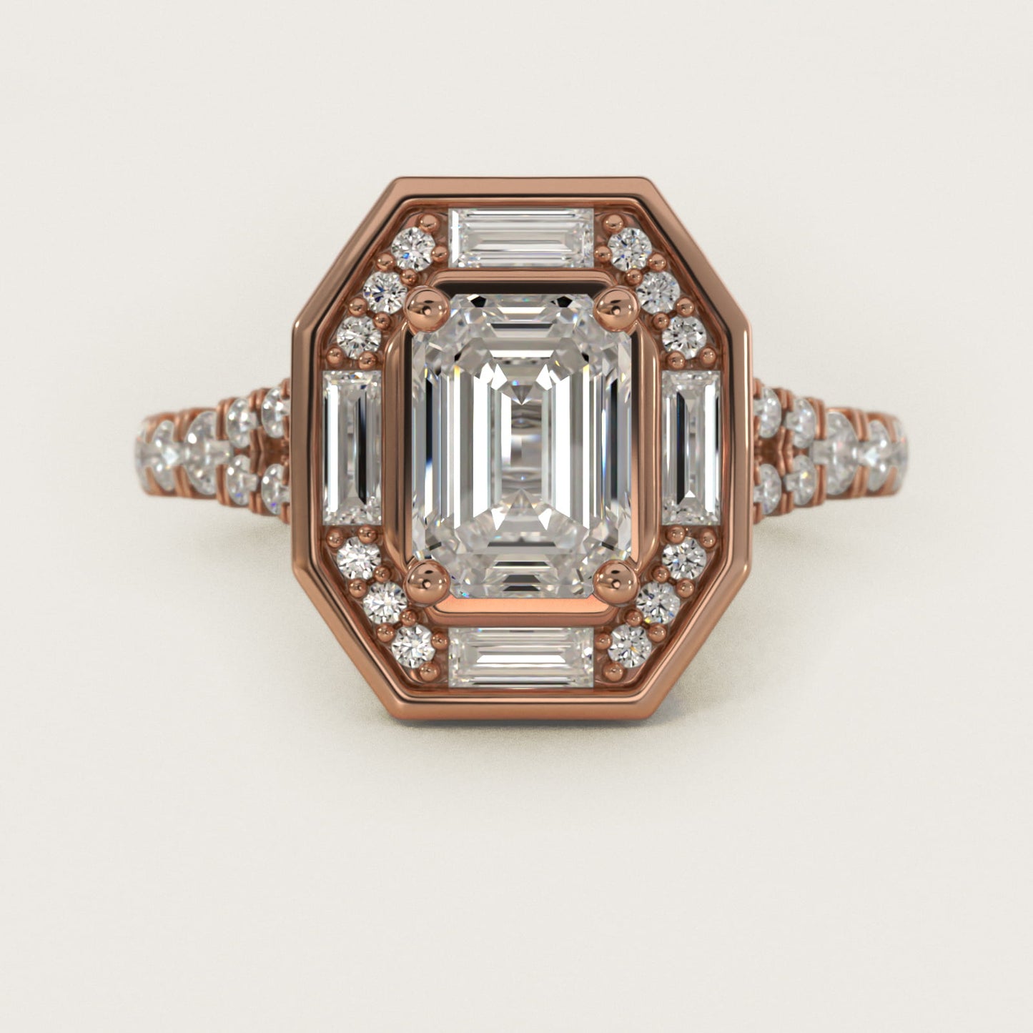 Art Deco Hexagon Halo Diamond Engagement Ring in 14k Rose Gold (3/4 ct. tw.) By Zac Zac Posen - Emerald Center