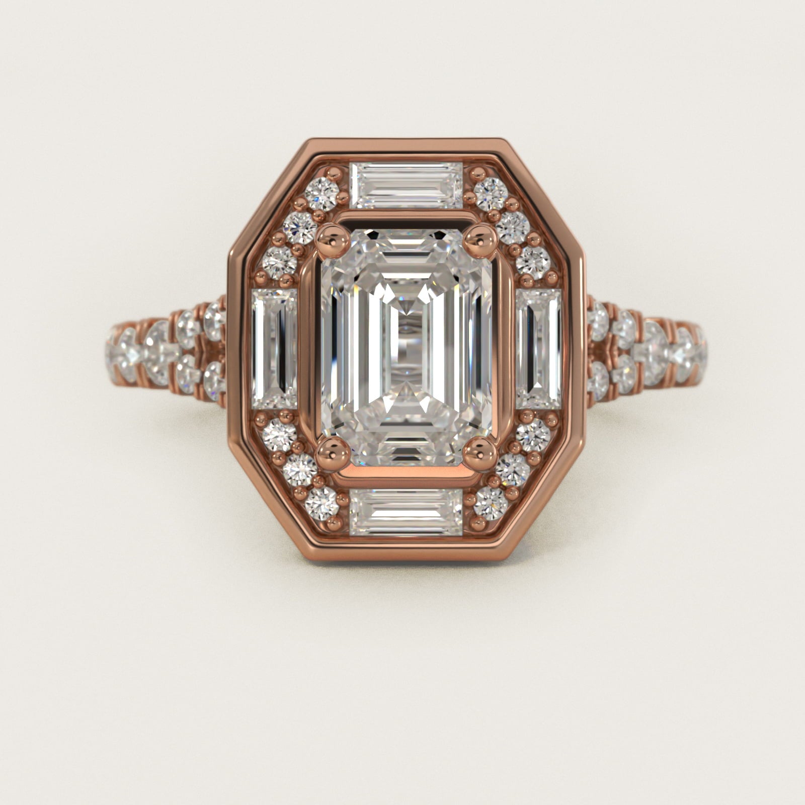Art Deco Hexagon Halo Diamond Engagement Ring in 14k Rose Gold (3/4 ct. tw.) By Zac Zac Posen - Emerald Center