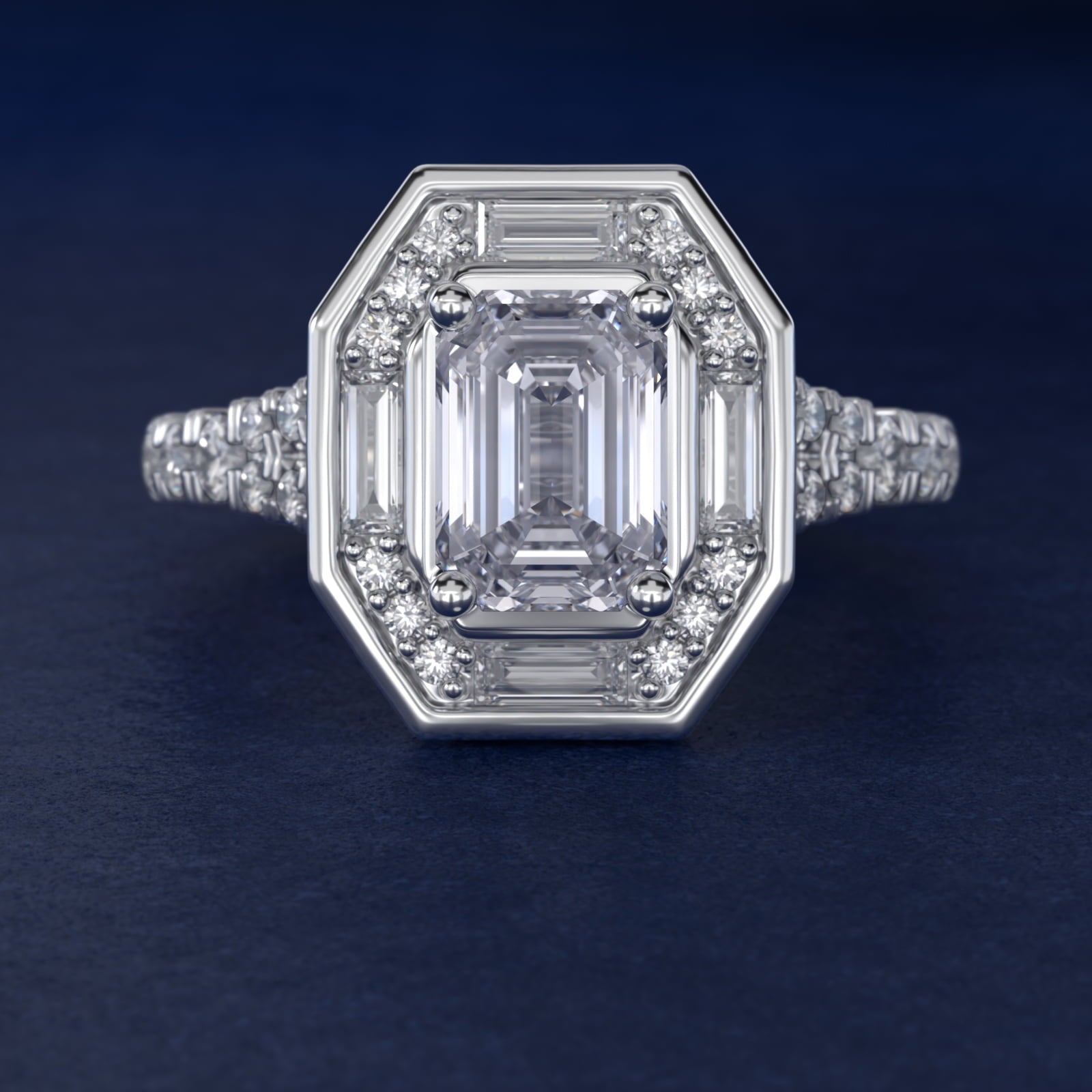 Art Deco Hexagon Halo Diamond Engagement Ring in 14k White Gold (3/4 ct. tw.) By Zac Zac Posen - Emerald Center