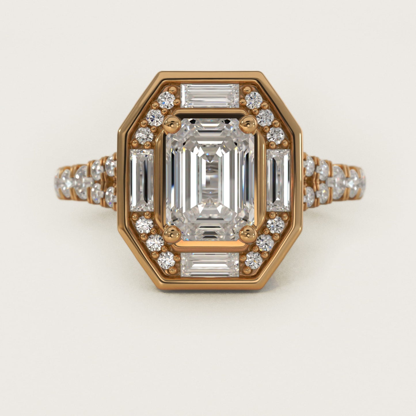 Art Deco Hexagon Halo Diamond Engagement Ring in 14k Yellow Gold (3/4 ct. tw.) By Zac Zac Posen - Emerald Center