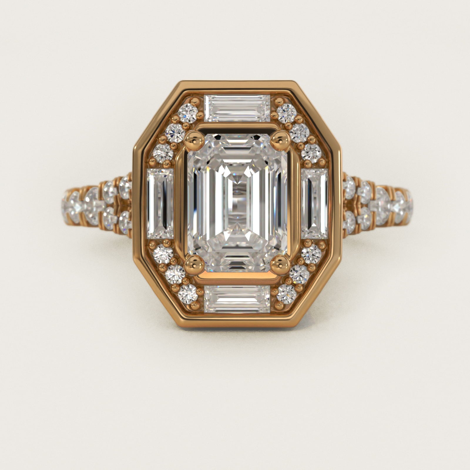 Art Deco Hexagon Halo Diamond Engagement Ring in 18k Yellow Gold (3/4 ct. tw.) By Zac Zac Posen - Emerald Center