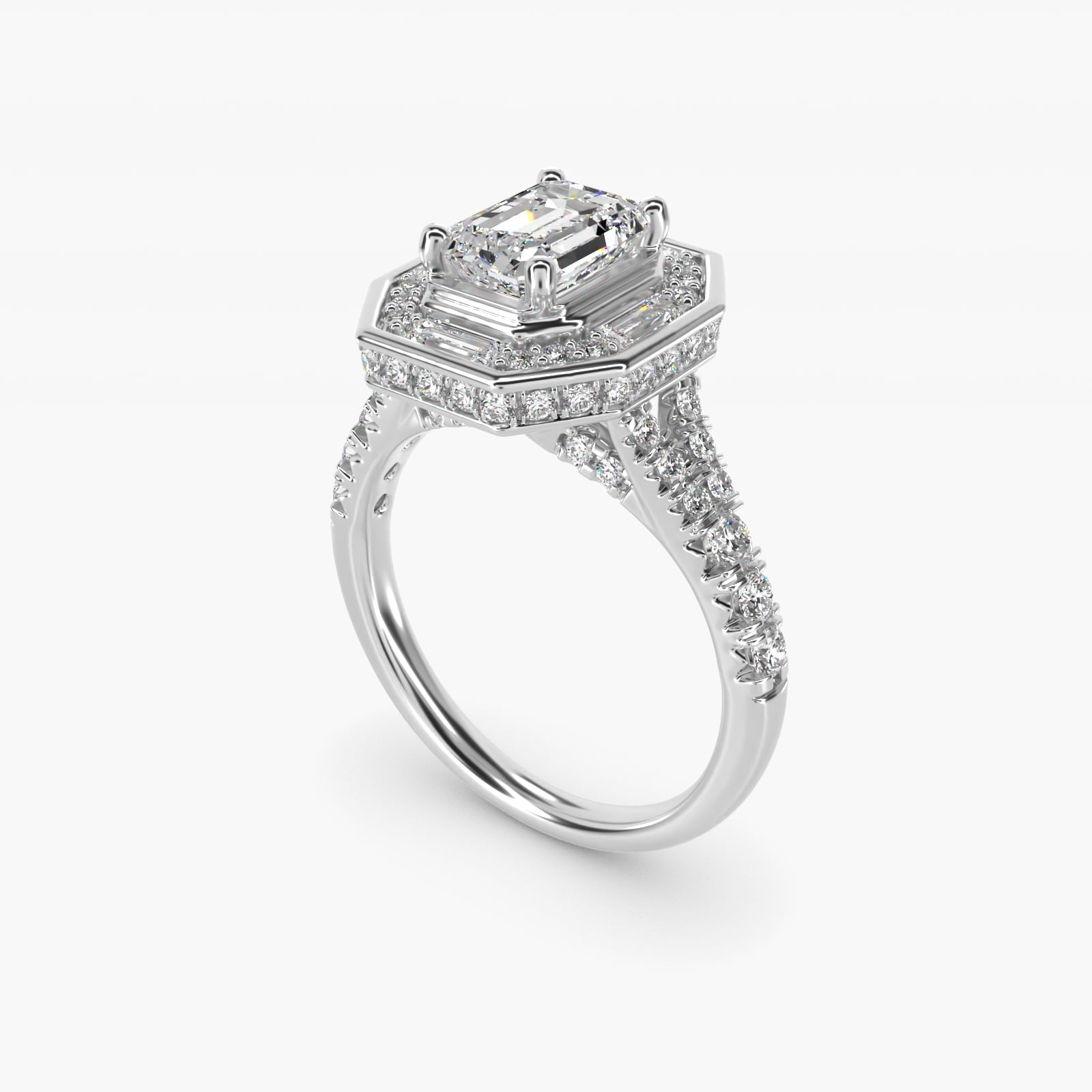 Art Deco Hexagon Halo Diamond Engagement Ring in Platinum (3/4 ct. tw.) By Zac Zac Posen - Emerald Center
