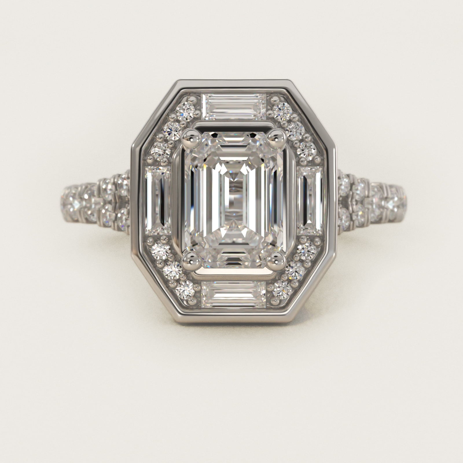 Art Deco Hexagon Halo Diamond Engagement Ring in Platinum (3/4 ct. tw.) By Zac Zac Posen - Emerald Center