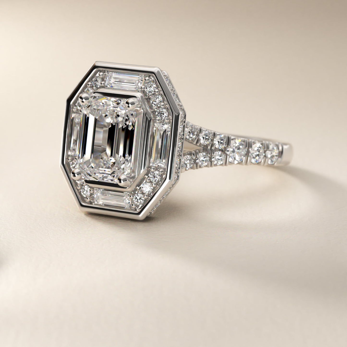 Art Deco Hexagon Halo Diamond Engagement Ring in Platinum (3/4 ct. tw.) By Zac Zac Posen - Emerald Center