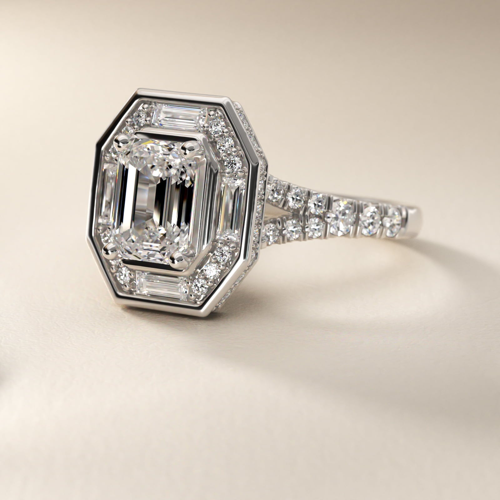 Art Deco Hexagon Halo Diamond Engagement Ring in Platinum (3/4 ct. tw.) By Zac Zac Posen - Emerald Center