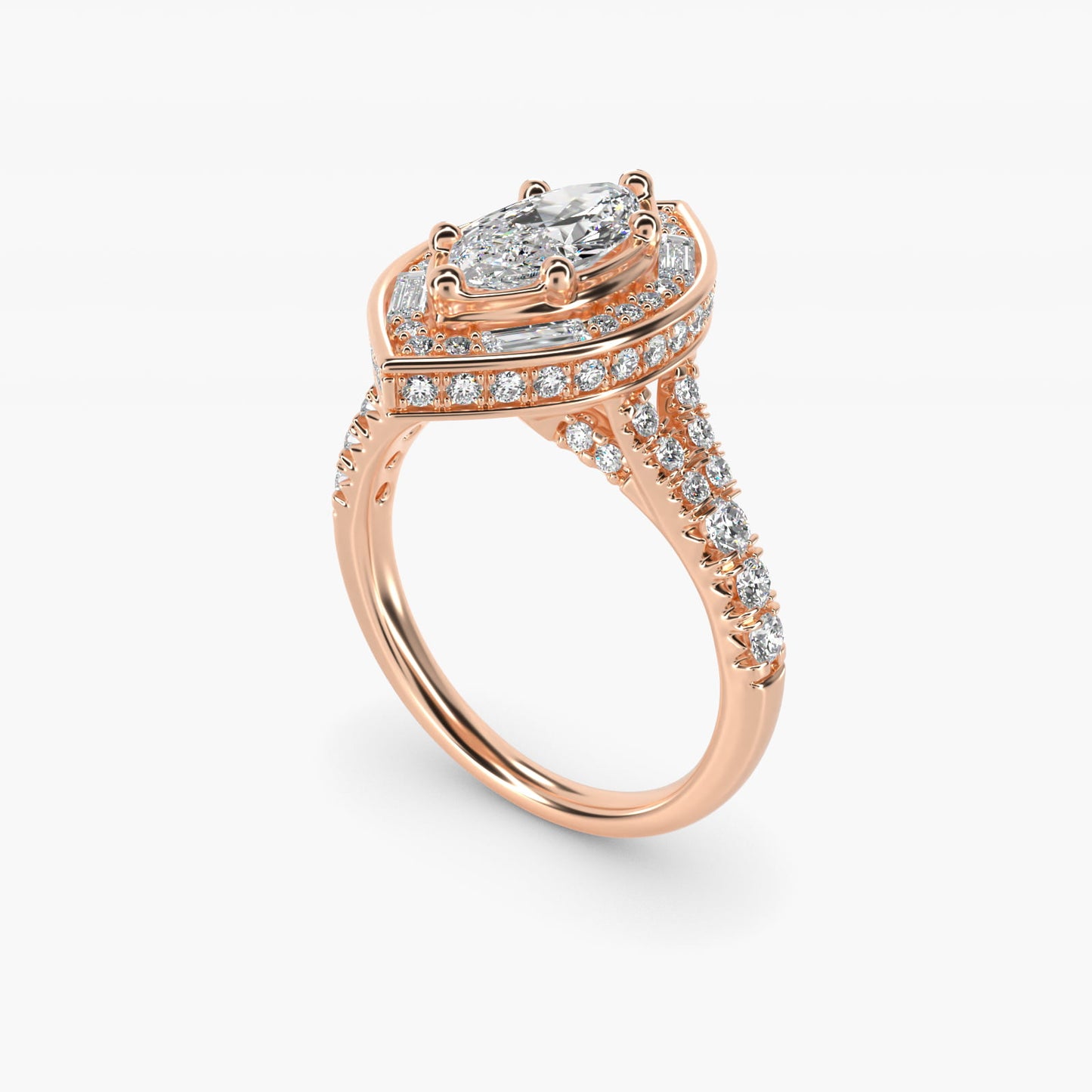 Art Deco Hexagon Halo Diamond Engagement Ring in 18k Rose Gold (3/4 ct. tw.) By Zac Zac Posen - Marquise Center