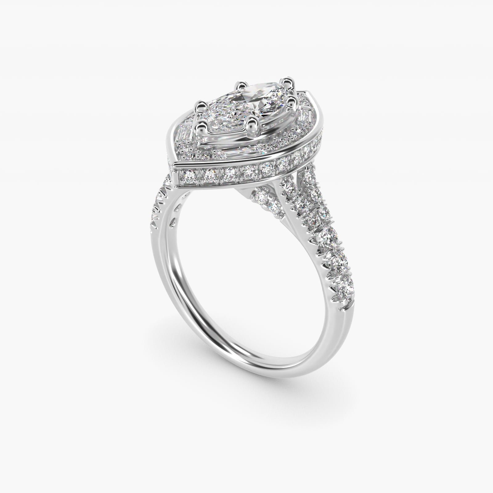Art Deco Hexagon Halo Diamond Engagement Ring in 14k White Gold (3/4 ct. tw.) By Zac Zac Posen - Marquise Center