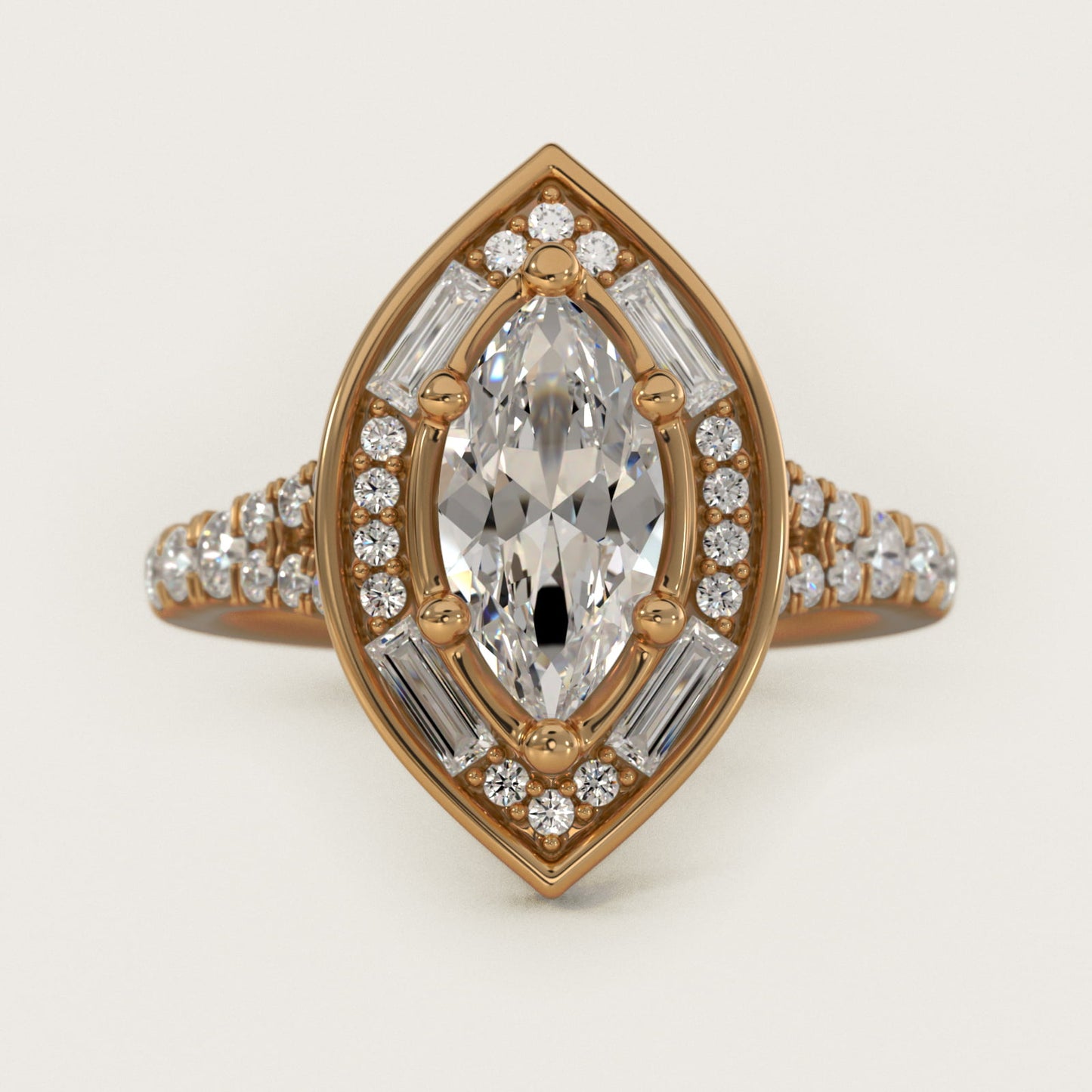 Art Deco Hexagon Halo Diamond Engagement Ring in 14k Yellow Gold (3/4 ct. tw.) By Zac Zac Posen - Marquise Center