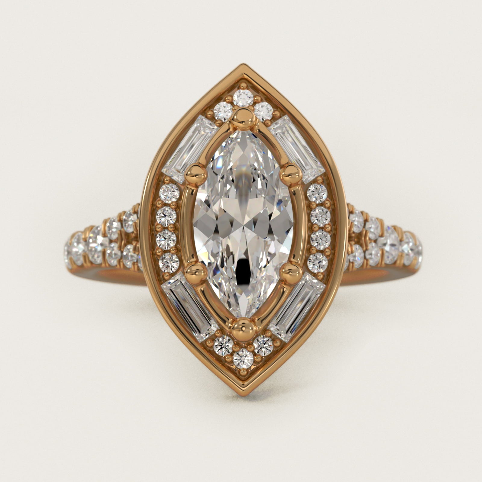 Art Deco Hexagon Halo Diamond Engagement Ring in 14k Yellow Gold (3/4 ct. tw.) By Zac Zac Posen - Marquise Center
