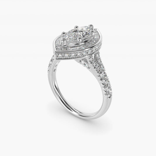 Art Deco Hexagon Halo Diamond Engagement Ring in Platinum (3/4 ct. tw.) By Zac Zac Posen - Marquise Center