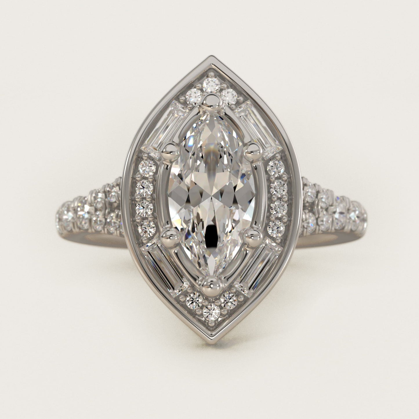 Art Deco Hexagon Halo Diamond Engagement Ring in Platinum (3/4 ct. tw.) By Zac Zac Posen - Marquise Center