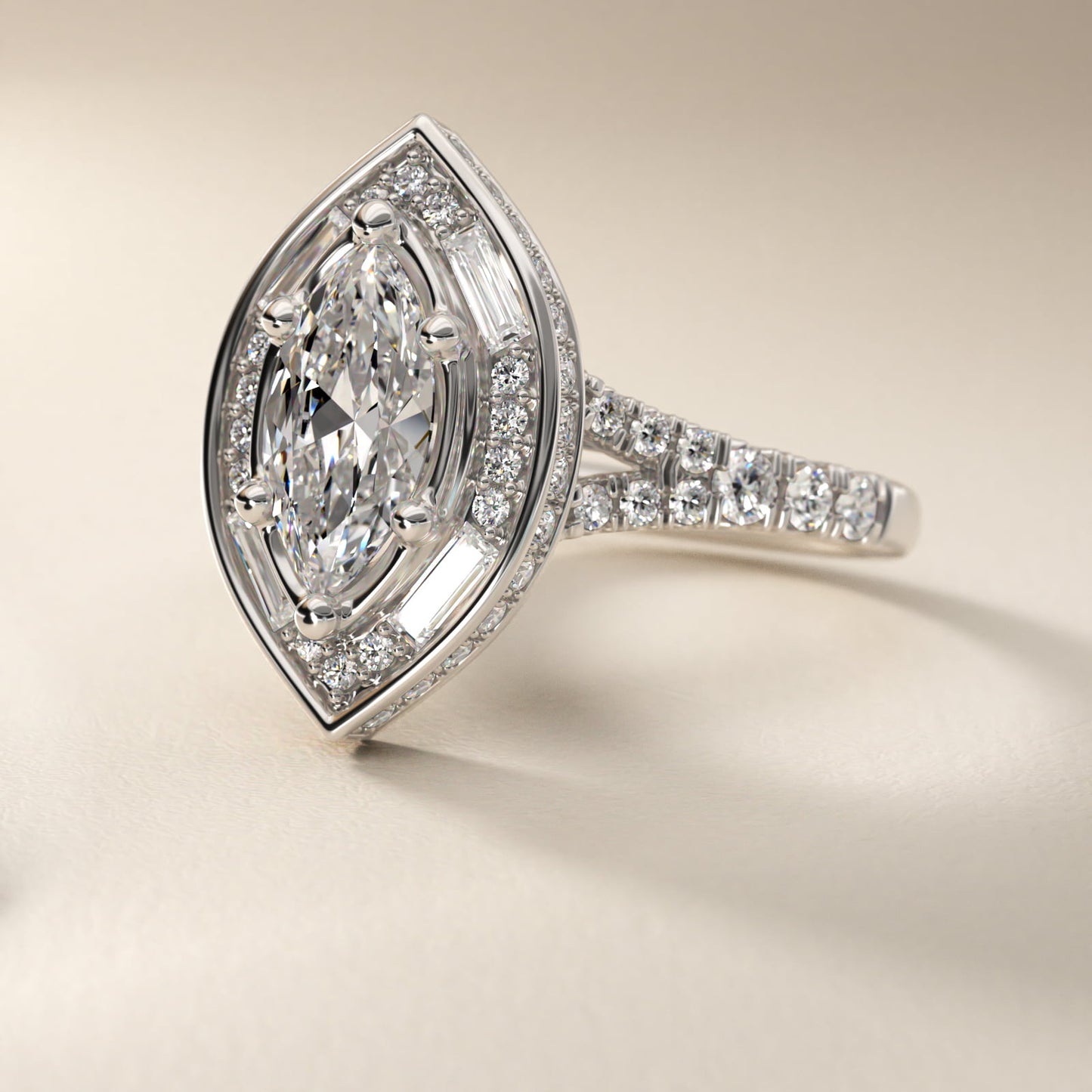 Art Deco Hexagon Halo Diamond Engagement Ring in Platinum (3/4 ct. tw.) By Zac Zac Posen - Marquise Center