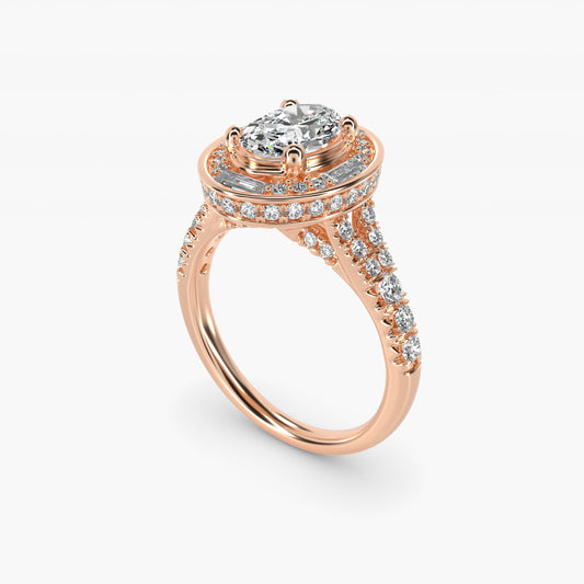 Art Deco Hexagon Halo Diamond Engagement Ring in 18k Rose Gold (3/4 ct. tw.) By Zac Zac Posen - Oval Center