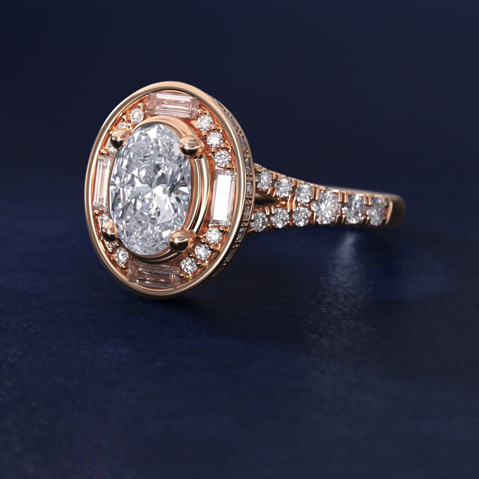 Art Deco Hexagon Halo Diamond Engagement Ring in 18k Rose Gold (3/4 ct. tw.) By Zac Zac Posen - Oval Center