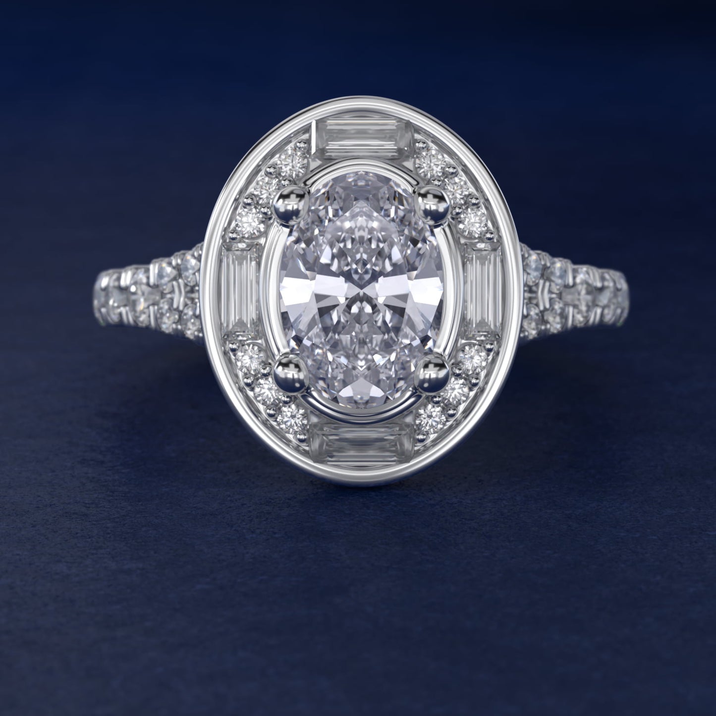 Art Deco Hexagon Halo Diamond Engagement Ring in 18k White Gold (3/4 ct. tw.) By Zac Zac Posen - Oval Center
