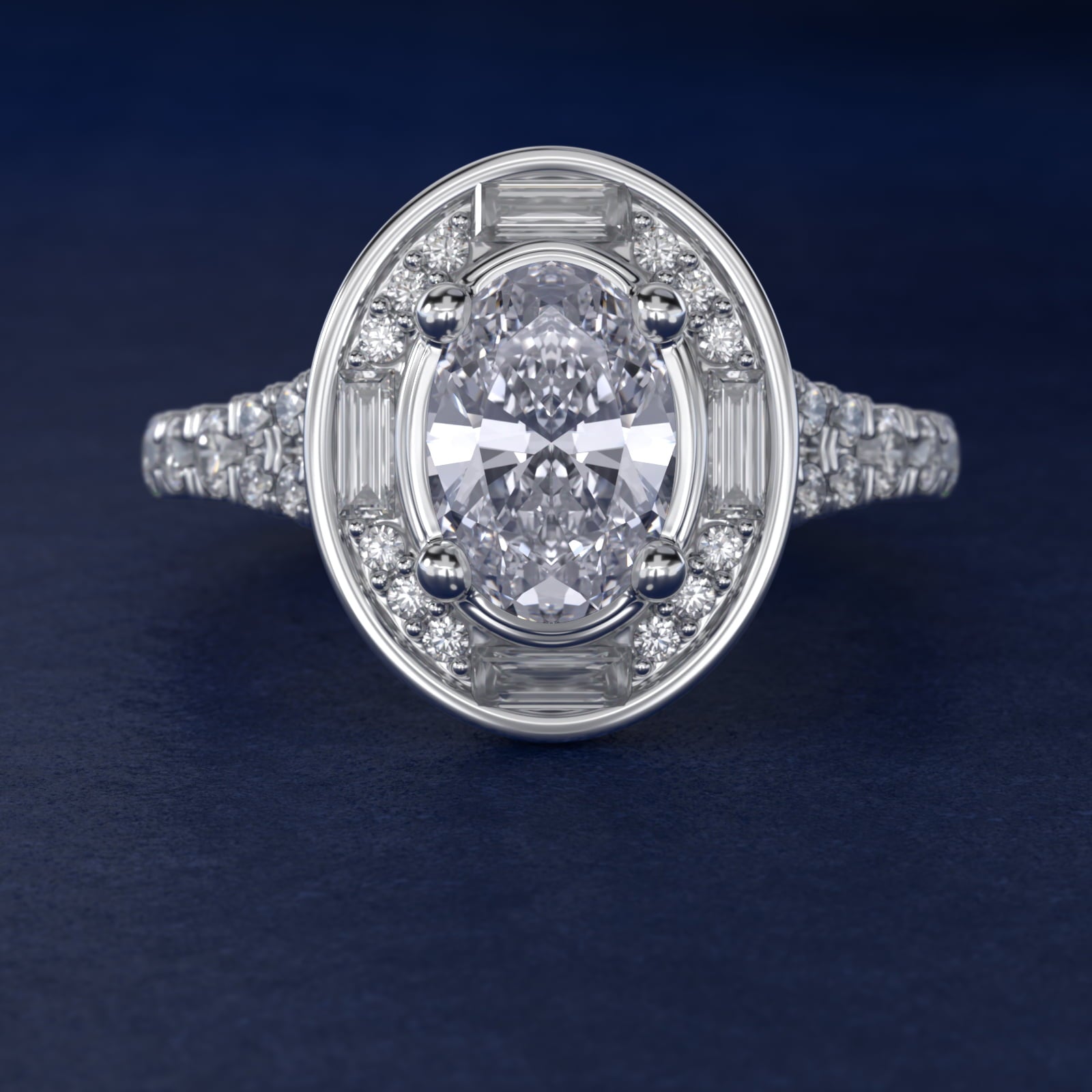 Art Deco Hexagon Halo Diamond Engagement Ring in 18k White Gold (3/4 ct. tw.) By Zac Zac Posen - Oval Center