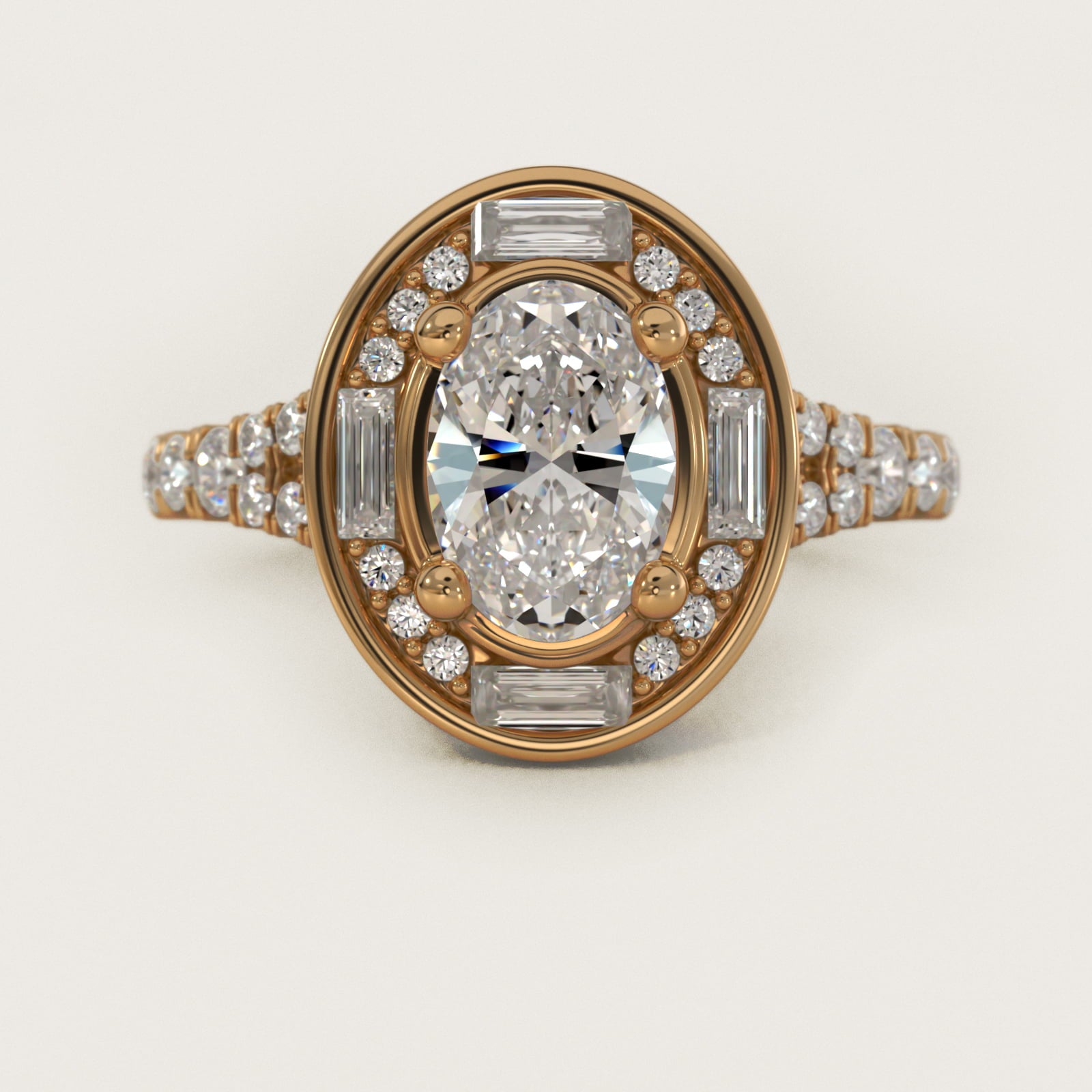 Art Deco Hexagon Halo Diamond Engagement Ring in 18k Yellow Gold (3/4 ct. tw.) By Zac Zac Posen - Oval Center