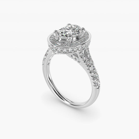 Art Deco Hexagon Halo Diamond Engagement Ring in Platinum (3/4 ct. tw.) By Zac Zac Posen - Oval Center