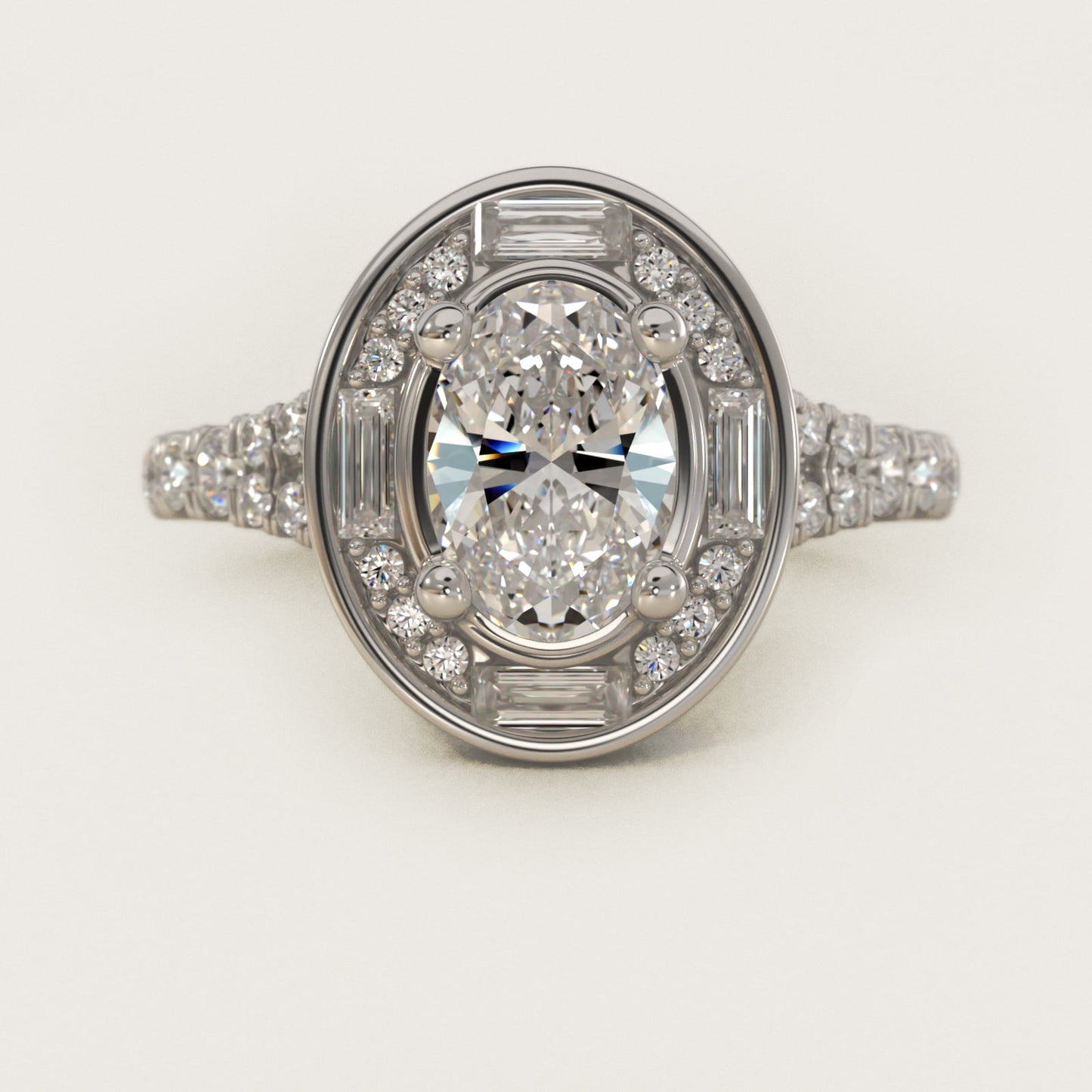 Art Deco Hexagon Halo Diamond Engagement Ring in Platinum (3/4 ct. tw.) By Zac Zac Posen - Oval Center