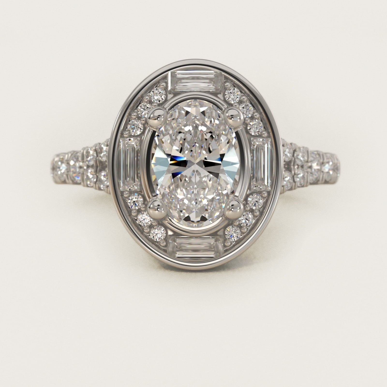 Art Deco Hexagon Halo Diamond Engagement Ring in Platinum (3/4 ct. tw.) By Zac Zac Posen - Oval Center