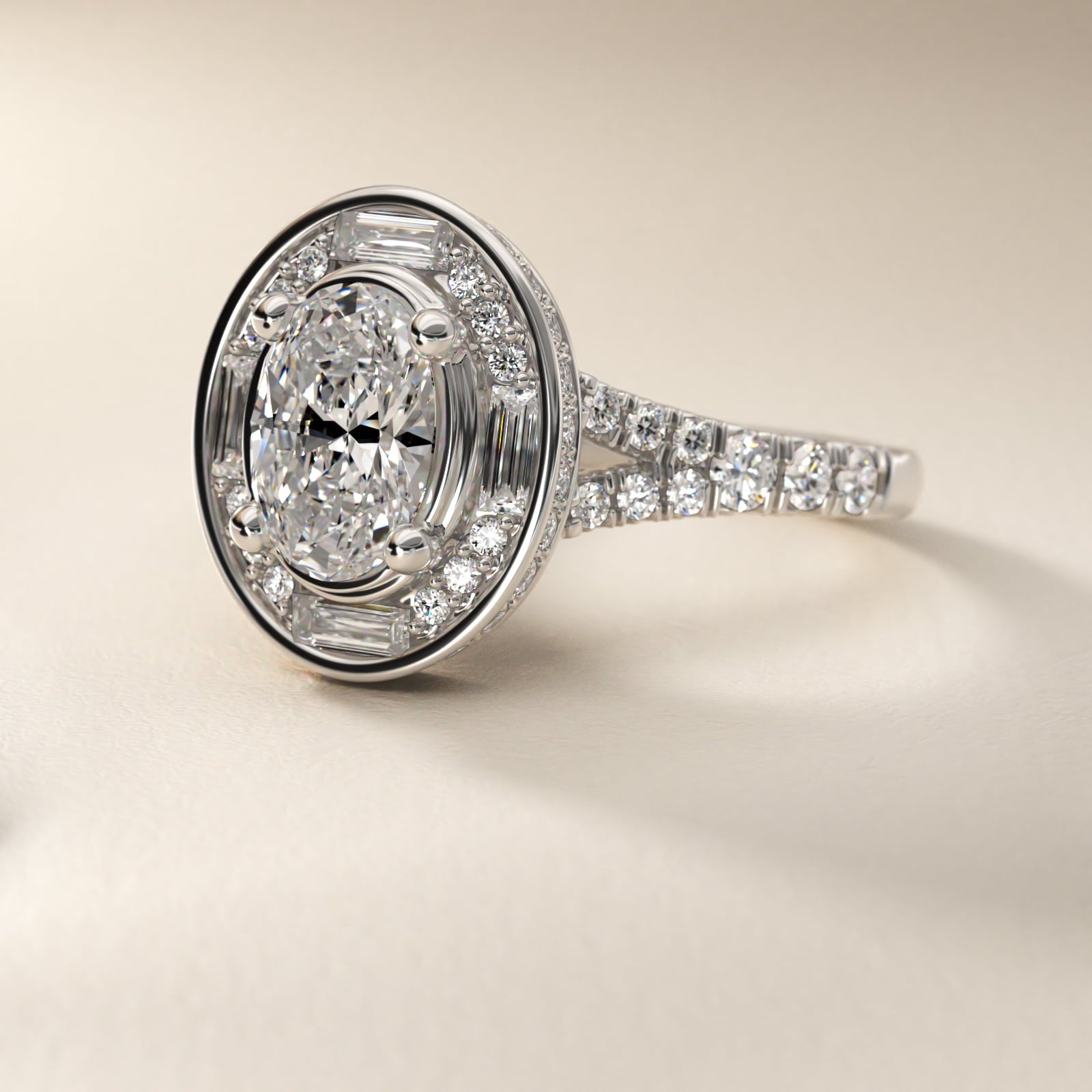 Art Deco Hexagon Halo Diamond Engagement Ring in Platinum (3/4 ct. tw.) By Zac Zac Posen - Oval Center