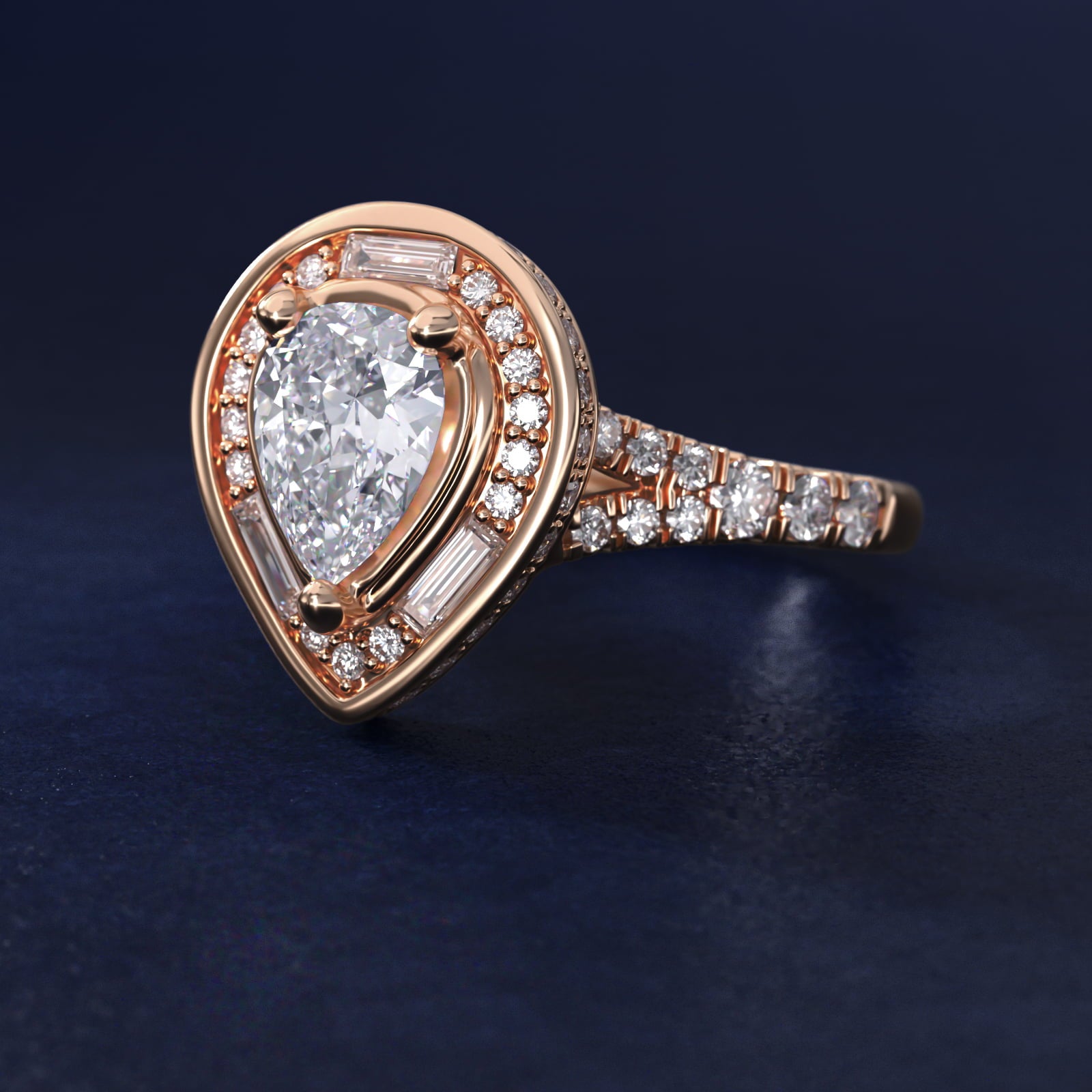 Art Deco Hexagon Halo Diamond Engagement Ring in 14k Rose Gold (3/4 ct. tw.) By Zac Zac Posen - Pear Center