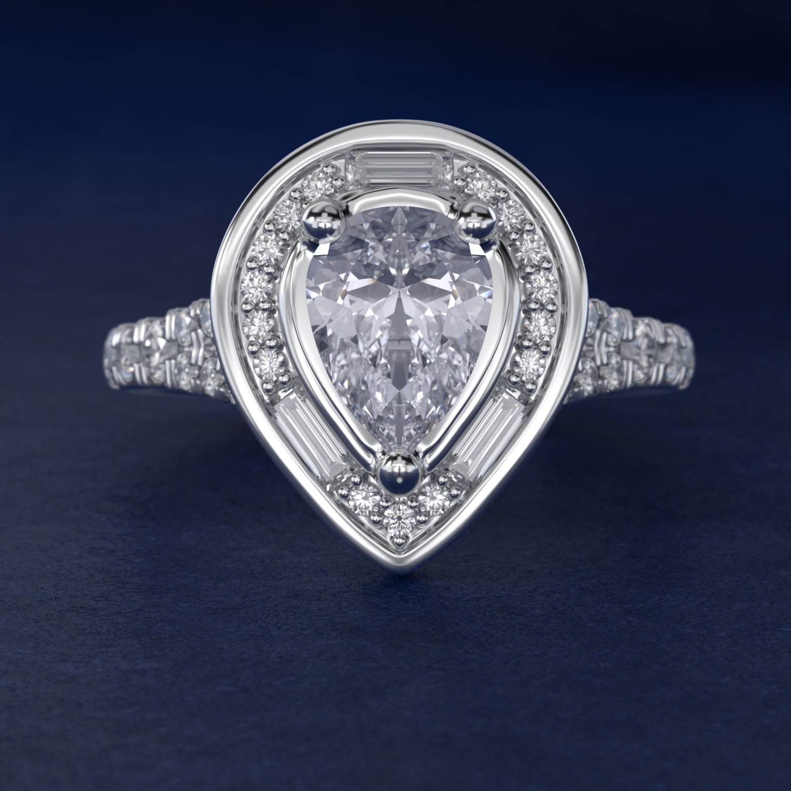 Art Deco Hexagon Halo Diamond Engagement Ring in 18k White Gold (3/4 ct. tw.) By Zac Zac Posen - Pear Center