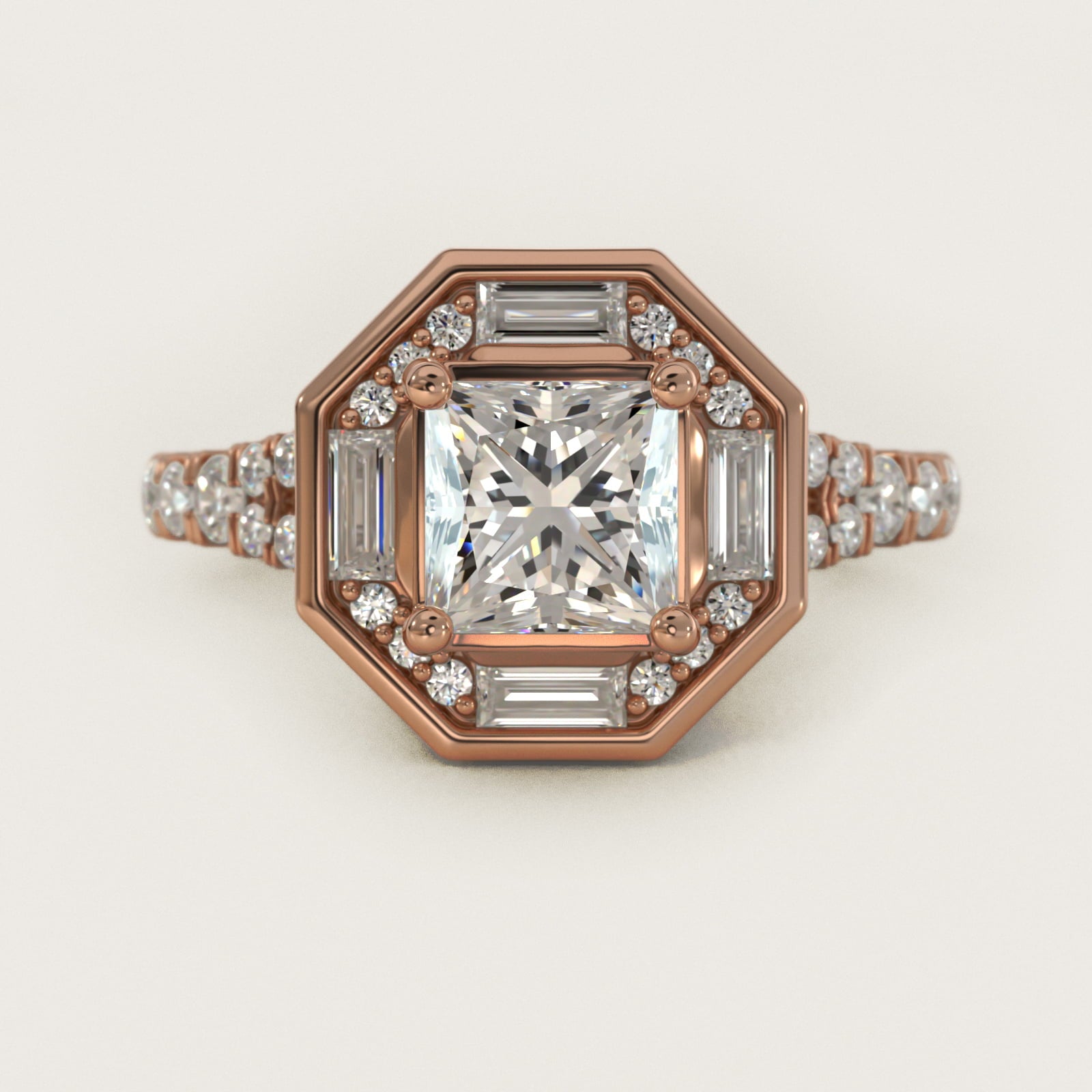 Art Deco Hexagon Halo Diamond Engagement Ring in 18k Rose Gold (3/4 ct. tw.) By Zac Zac Posen - Princess Center