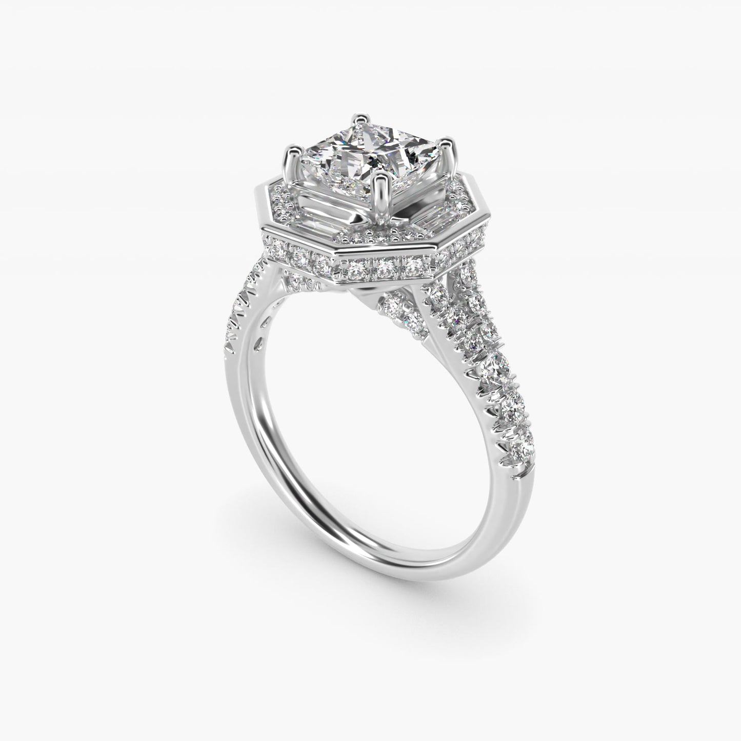 Art Deco Hexagon Halo Diamond Engagement Ring in 14k White Gold (3/4 ct. tw.) By Zac Zac Posen - Princess Center