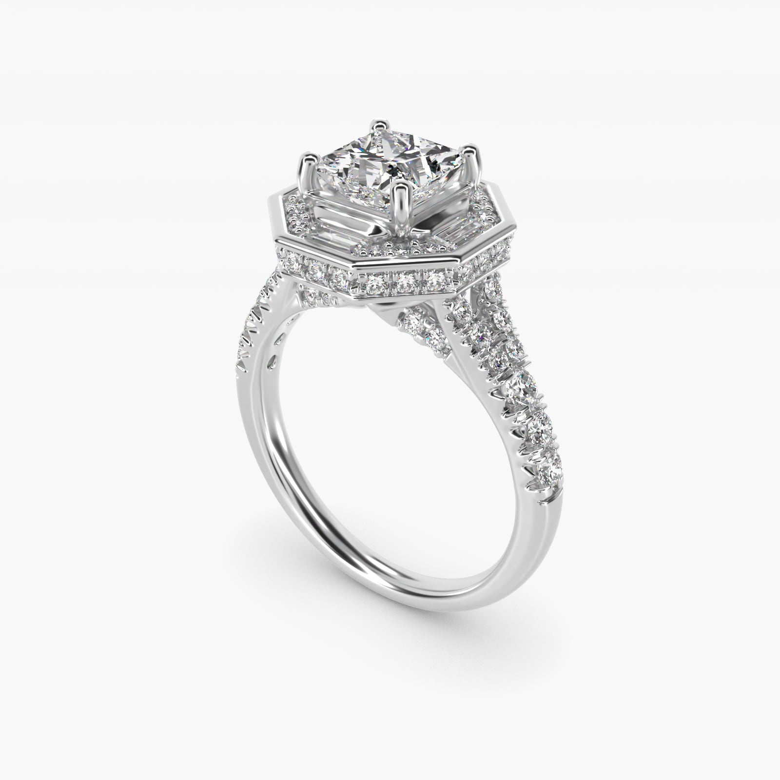 Art Deco Hexagon Halo Diamond Engagement Ring in 14k White Gold (3/4 ct. tw.) By Zac Zac Posen - Princess Center