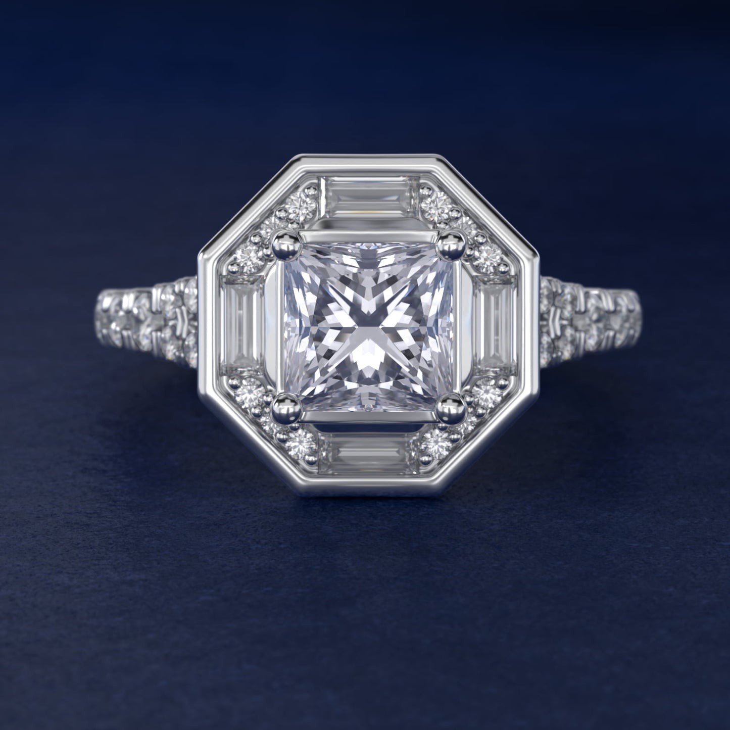 Art Deco Hexagon Halo Diamond Engagement Ring in 14k White Gold (3/4 ct. tw.) By Zac Zac Posen - Princess Center