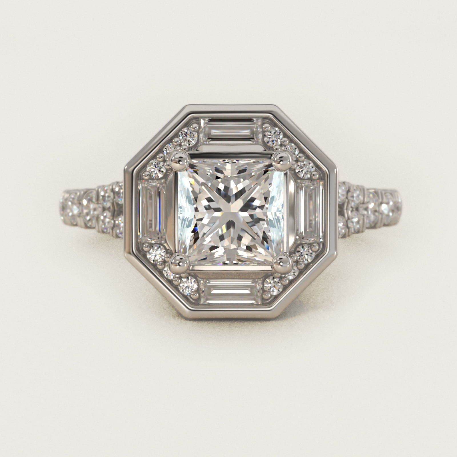 Art Deco Hexagon Halo Diamond Engagement Ring in 18k White Gold (3/4 ct. tw.) By Zac Zac Posen - Princess Center