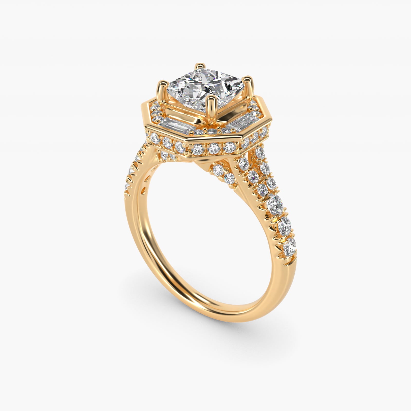 Art Deco Hexagon Halo Diamond Engagement Ring in 14k Yellow Gold (3/4 ct. tw.) By Zac Zac Posen - Princess Center