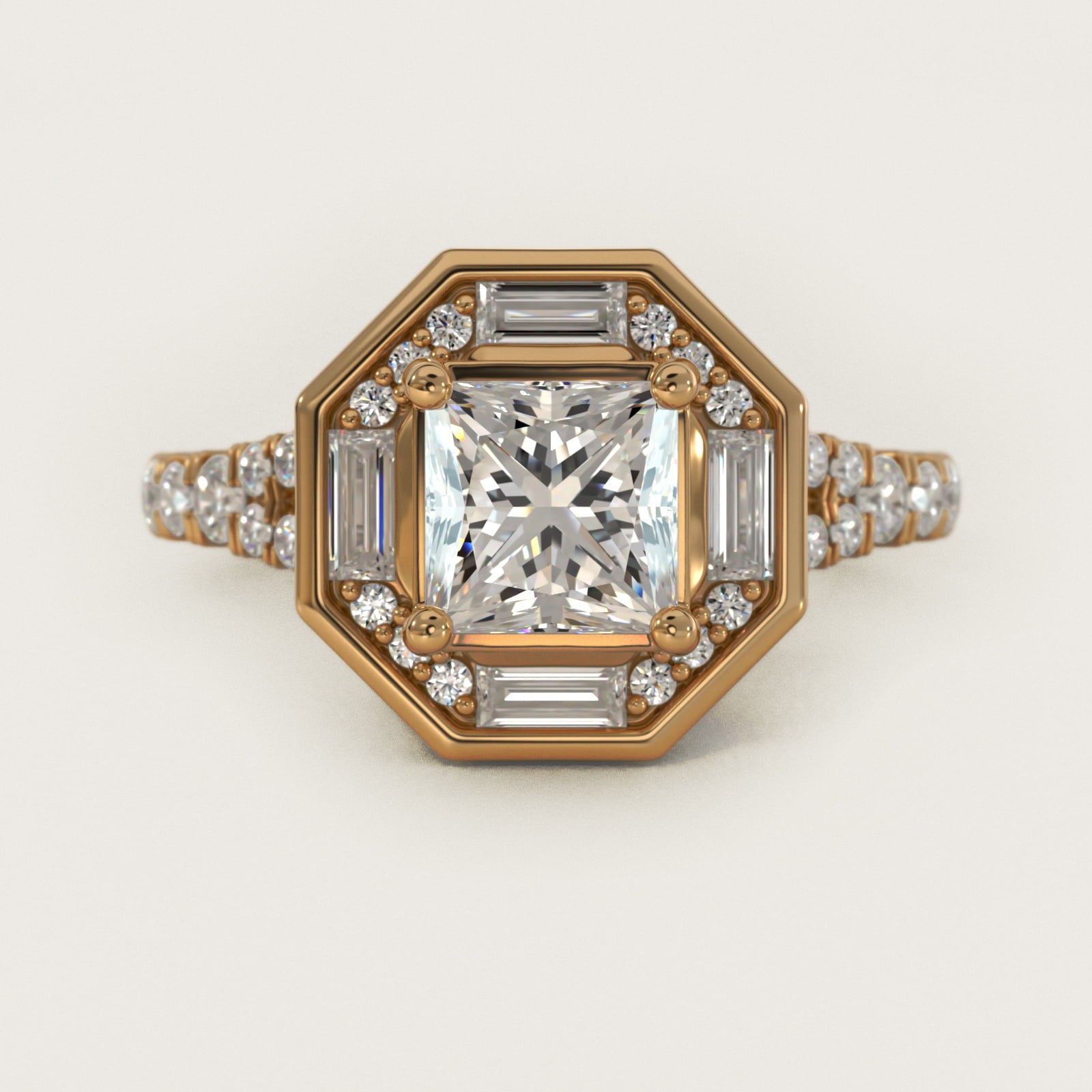 Art Deco Hexagon Halo Diamond Engagement Ring in 14k Yellow Gold (3/4 ct. tw.) By Zac Zac Posen - Princess Center