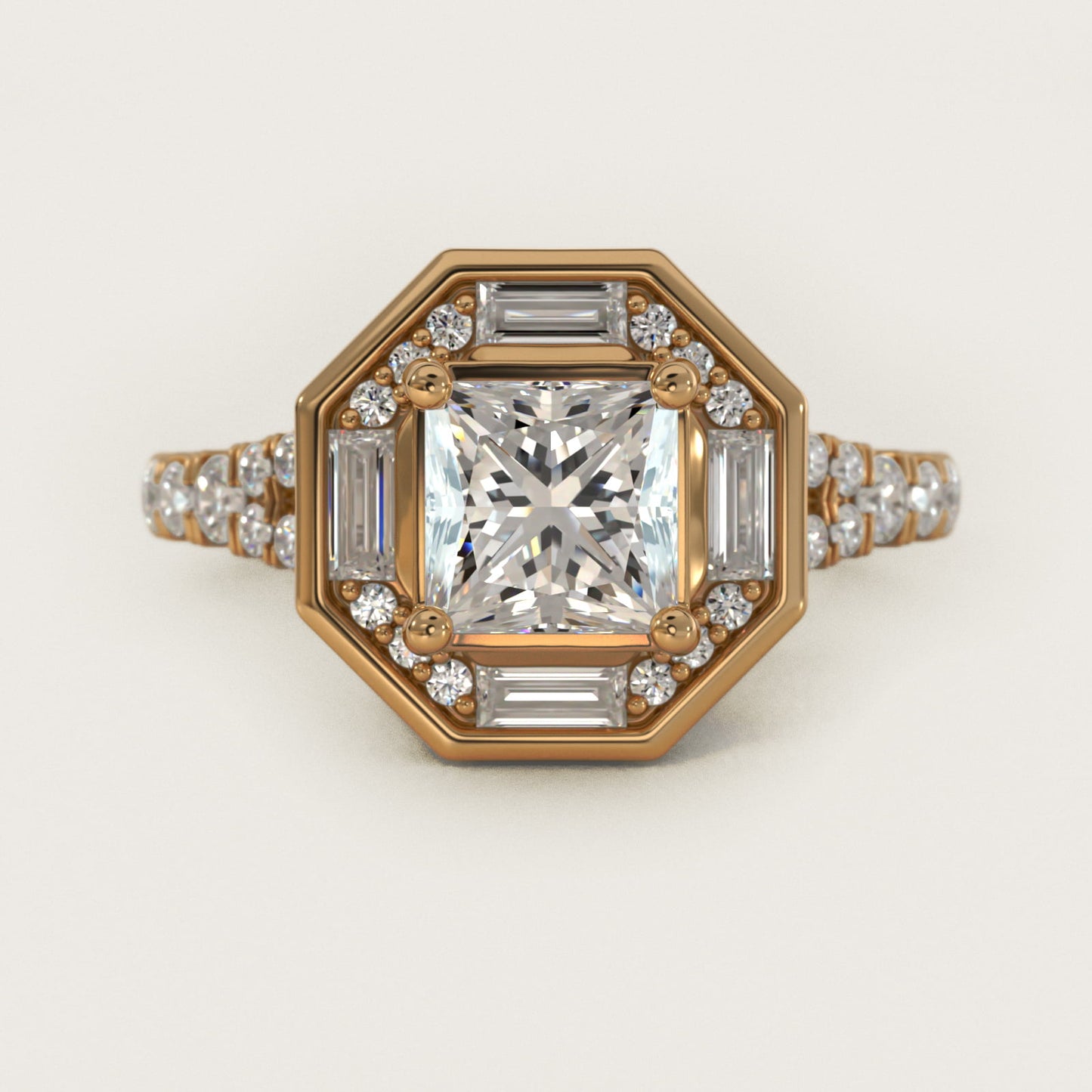 Art Deco Hexagon Halo Diamond Engagement Ring in 18k Yellow Gold (3/4 ct. tw.) By Zac Zac Posen - Princess Center