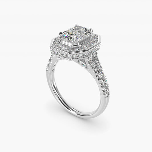 Art Deco Hexagon Halo Diamond Engagement Ring in 14k White Gold (3/4 ct. tw.) By Zac Zac Posen - Radiant Center