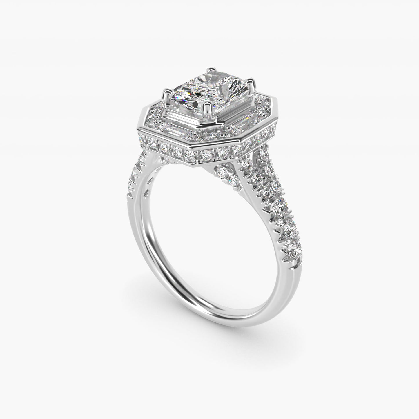 Art Deco Hexagon Halo Diamond Engagement Ring in 18k White Gold (3/4 ct. tw.) By Zac Zac Posen - Radiant Center