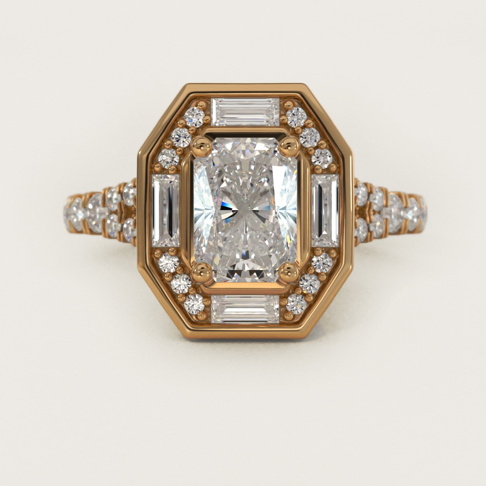 Art Deco Hexagon Halo Diamond Engagement Ring in 14k Yellow Gold (3/4 ct. tw.) By Zac Zac Posen - Radiant Center