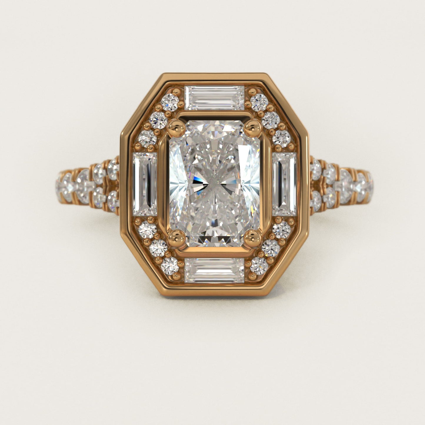 Art Deco Hexagon Halo Diamond Engagement Ring in 18k Yellow Gold (3/4 ct. tw.) By Zac Zac Posen - Radiant Center