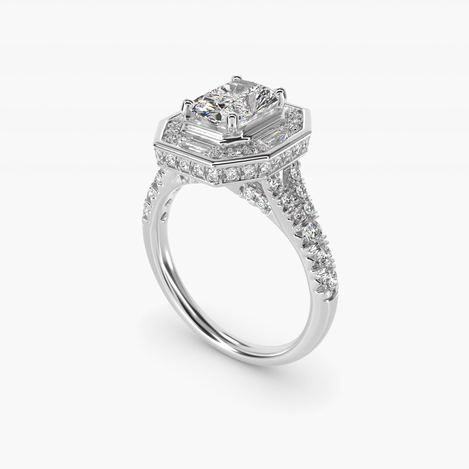 Art Deco Hexagon Halo Diamond Engagement Ring in Platinum (3/4 ct. tw.) By Zac Zac Posen - Radiant Center