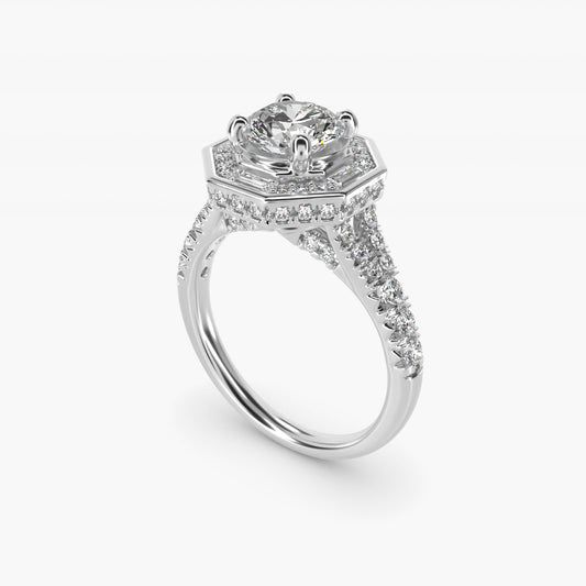 Art Deco Hexagon Halo Diamond Engagement Ring in 14k White Gold (3/4 ct. tw.) By Zac Zac Posen - Round Center