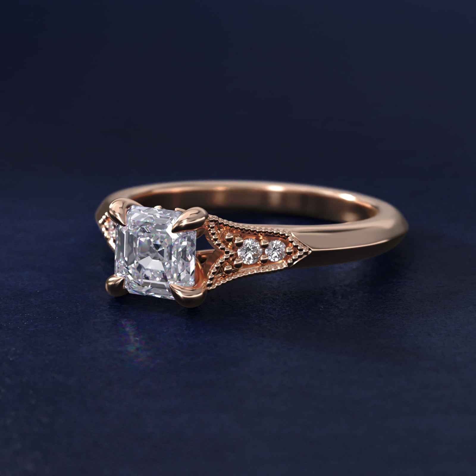 Art Deco Inspired Fleur-De-Lis PavŽ Vintage-Style Engagement Ring In 14K Rose Gold By James Allen - Asscher Center