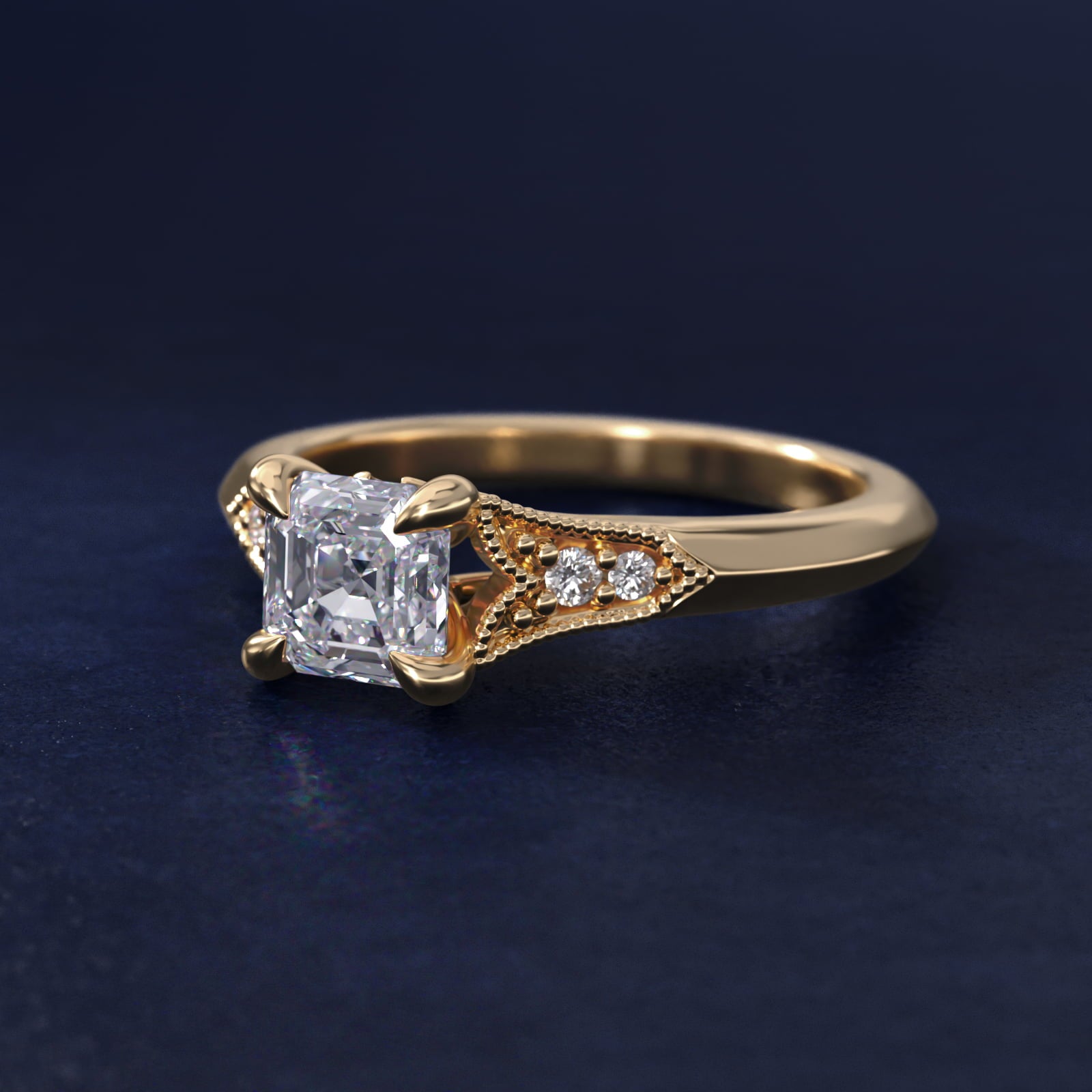 Art Deco Inspired Fleur-De-Lis PavŽ Vintage-Style Engagement Ring In 14K Yellow Gold By James Allen - Asscher Center
