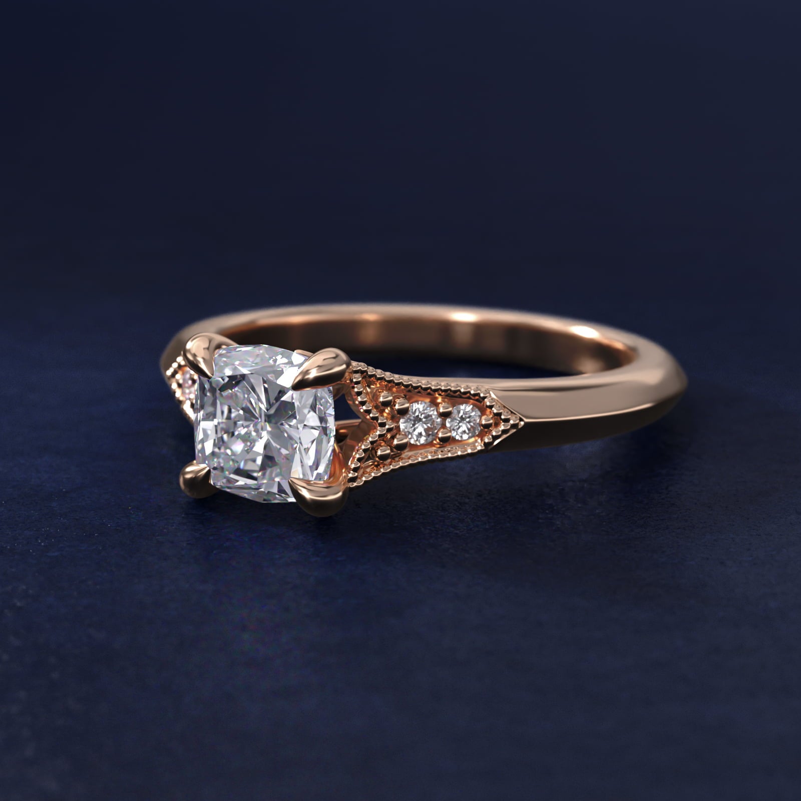 Art Deco Inspired Fleur-De-Lis PavŽ Vintage-Style Engagement Ring In 18k Rose Gold By James Allen - Cushion Center