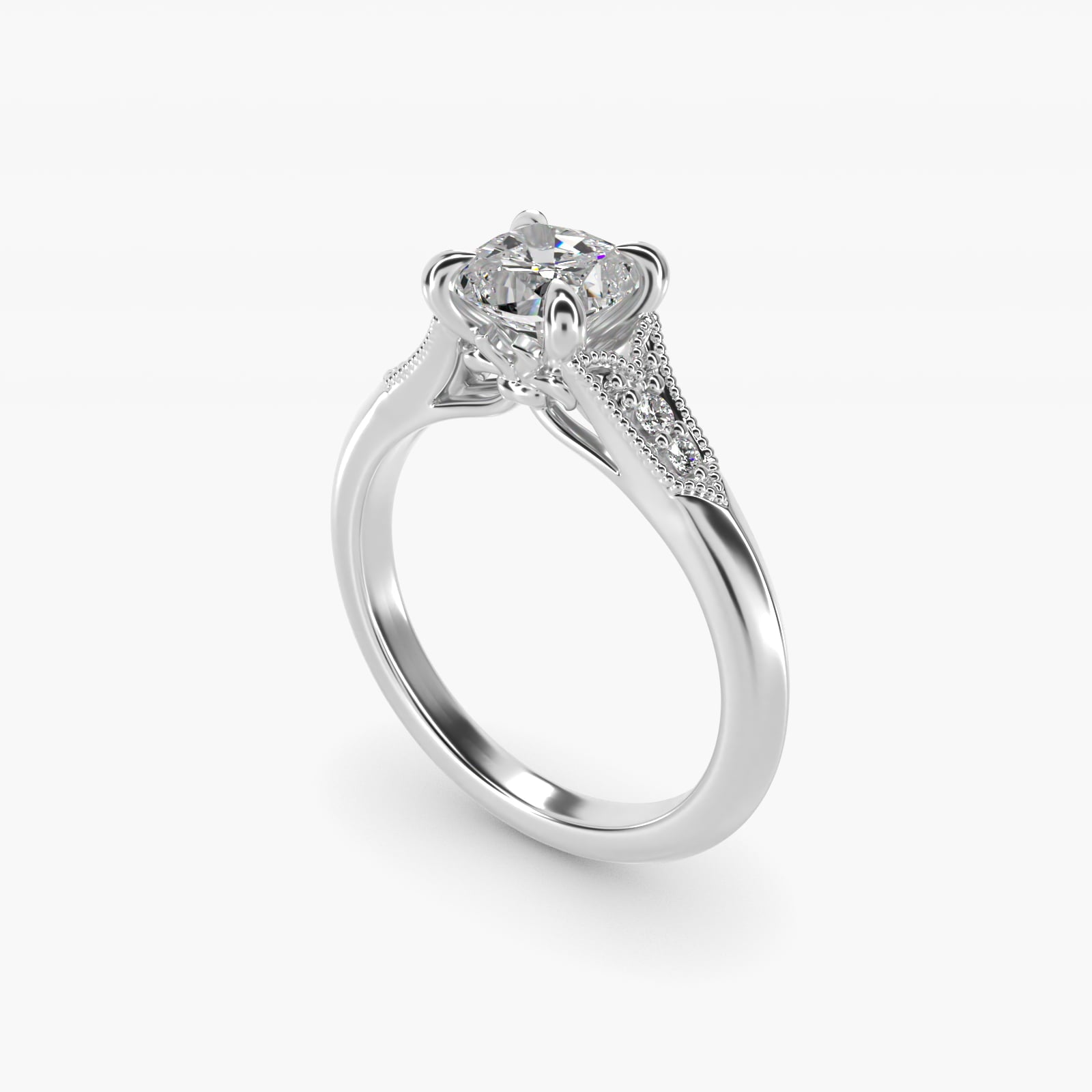 Art Deco Inspired Fleur-De-Lis PavŽ Vintage-Style Engagement Ring In 18k White Gold By James Allen - Cushion Center