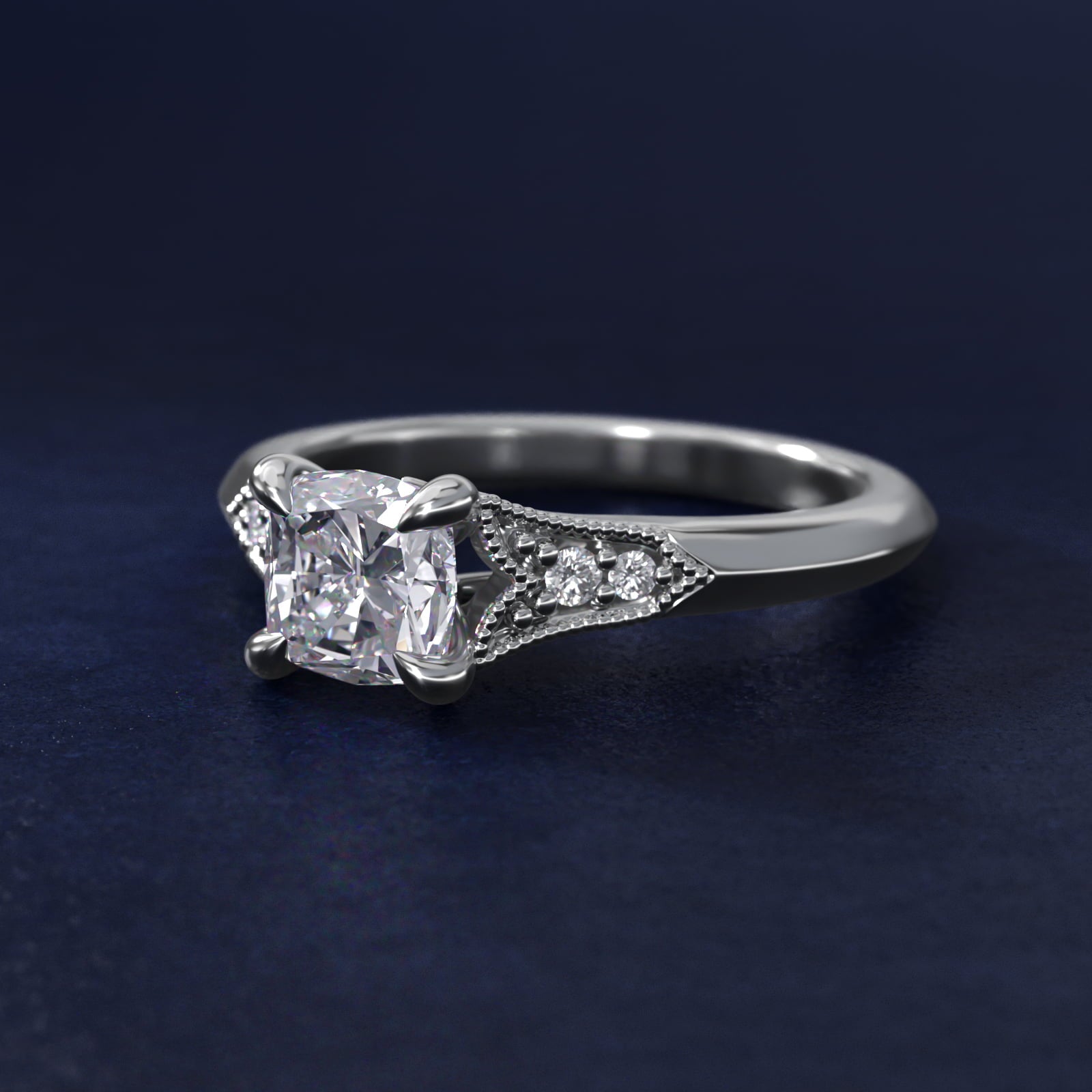 Art Deco Inspired Fleur-De-Lis PavŽ Vintage-Style Engagement Ring In 14K White Gold By James Allen - Cushion Center