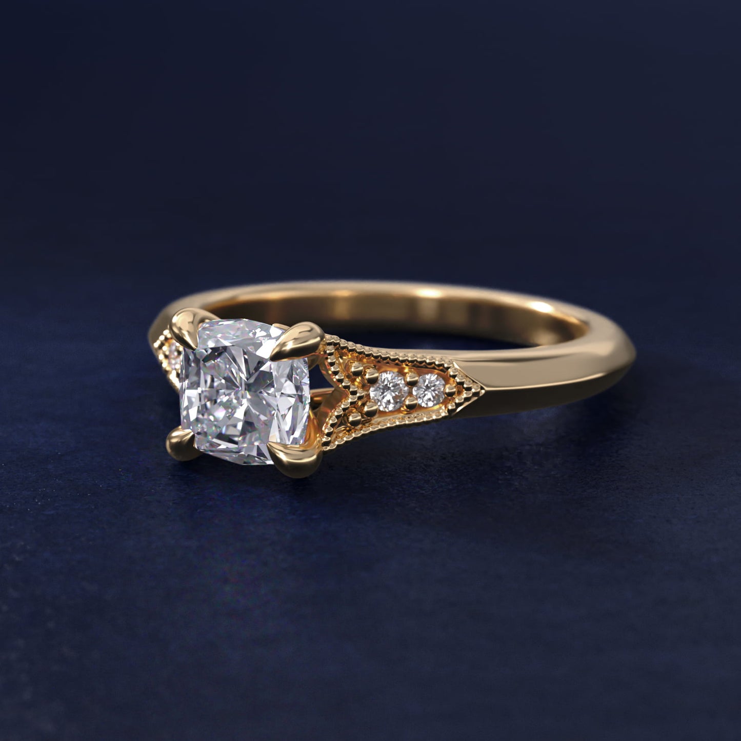 Art Deco Inspired Fleur-De-Lis PavŽ Vintage-Style Engagement Ring In 18k Yellow Gold By James Allen - Cushion Center